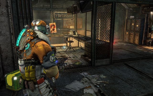 On the floor in the small reception room, after entering the facility where you start a side mission - Chapter 11 - p. 1 | Secrets - Secrets - Dead Space 3 Game Guide