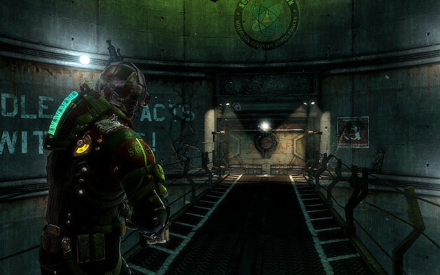 Log floats over one of passages connecting gates - right below first Necromorph - Chapter 17 | Secrets - Secrets - Dead Space 3 Game Guide