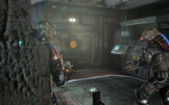 Run forwards through the corridor, eliminating any threat along your way, until you get to the electronic interface - Find the source of the transmission | Co-op missions: C.M.S. Brusilov - Co-op missions: C.M.S. Brusilov - Dead Space 3 Game Guide