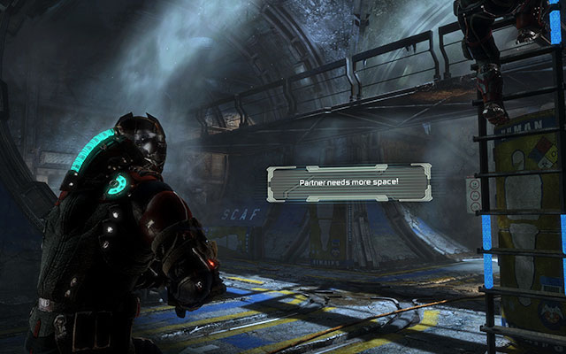 After riding down the elevator to the proper part of the facility, climb down the ladder - Investigate the warehouses secrets | Co-op missions: Archeology - Co-op missions: Archeology - Dead Space 3 Game Guide