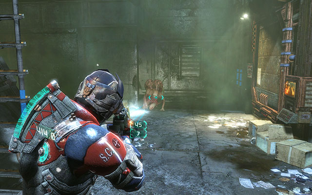 Climb down the ladder - youll notice strange kneeling creature - Investigate the warehouses secrets | Co-op missions: Archeology - Co-op missions: Archeology - Dead Space 3 Game Guide