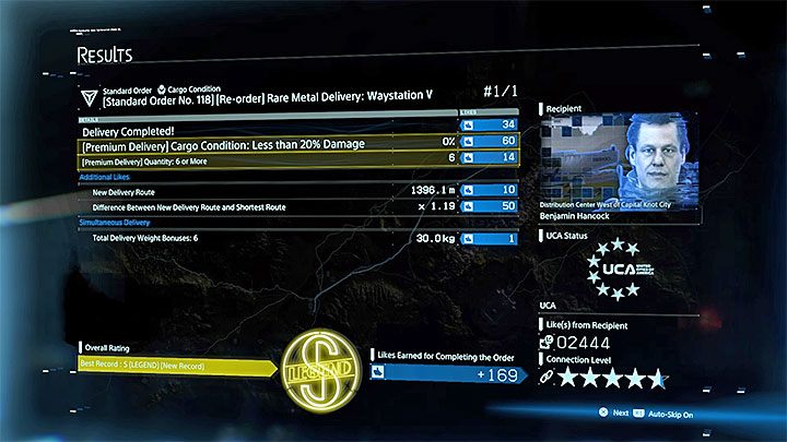 Each premium delivery ends with the same summary screens as the standard orders - What is premium delivery in Death Stranding? - Exploration and cargo transportation - Death Stranding Guide