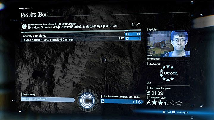 After a bot has completed a mission, the summary screen will not be displayed immediately - Standard orders in Death Stranding - Basics - Death Stranding Guide
