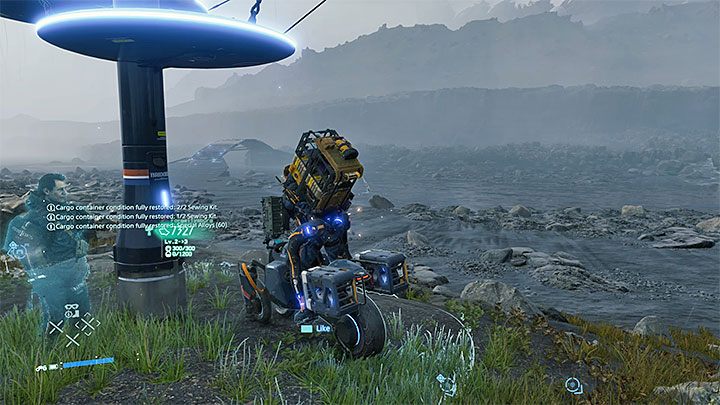 Hiding under a Timefall Shelter can result in the immediate repair of transported containers - How to repair a damaged cargo in Death Stranding? - Exploration and cargo transportation - Death Stranding Guide