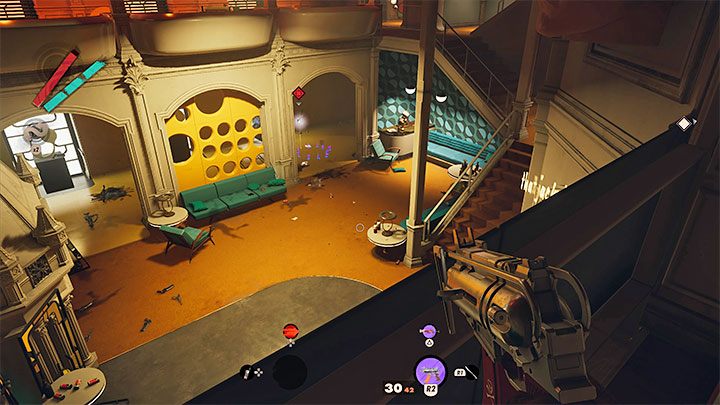 The most obvious option involves attacking Aleksis from the upper balconies - but mind that you will alert the whole area that way, so you have to be ready to escape from the castle (preferably by the same route) - Deathloop: Devouring of the Lambs - walkthrough - Visionary Leads - Deathloop Guide