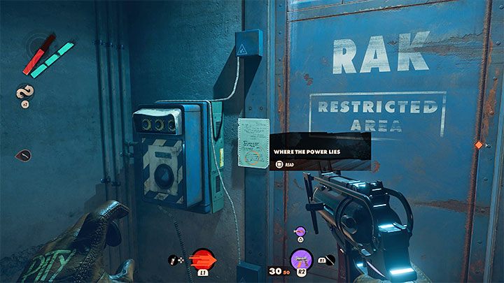 In the room, you will find control panels, and behind the shutters, a large object in the shape of a rocket - Deathloop: Radio Silence - walkthrough - Visionary Leads - Deathloop Guide