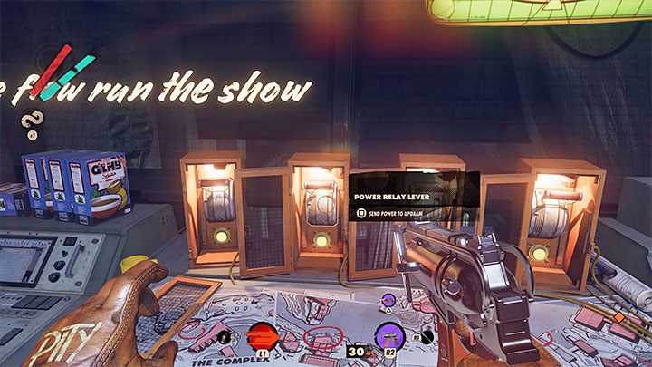 Entering the combinations will unlock 3 more levers, and like before, you have to go down first, find the battery, and use it to power the 2 generators - Deathloop: Radio Silence - walkthrough - Visionary Leads - Deathloop Guide