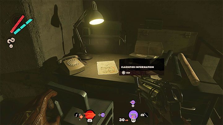 Once inside the station, you can look for optional collectibles or locate Classified information lying on the desk - Deathloop: Radio Silence - walkthrough - Visionary Leads - Deathloop Guide