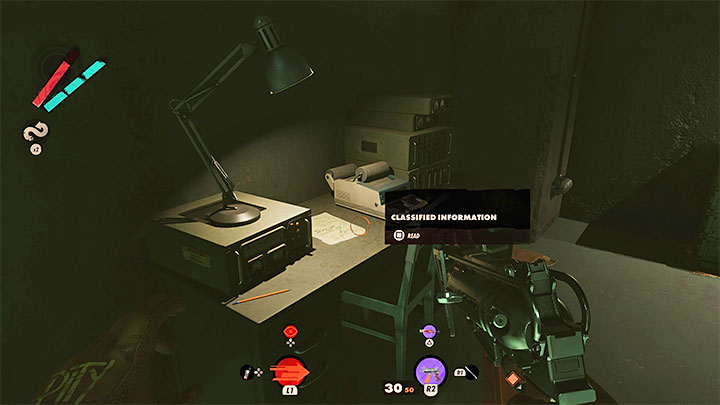 Like in previous stations, you can explore the new location 100% or proceed to Classified Information from the desk - Deathloop: Radio Silence - walkthrough - Visionary Leads - Deathloop Guide