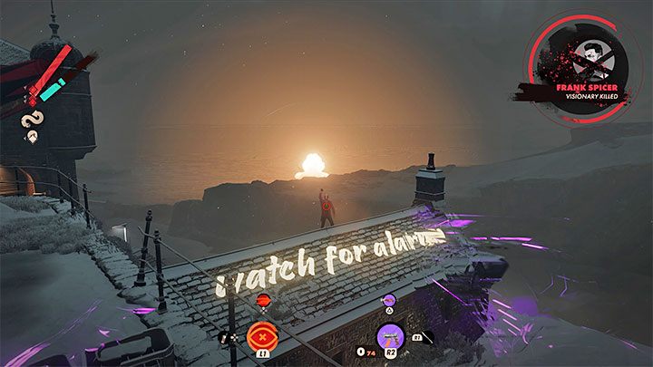 If you've sabotaged the fireworks correctly during your visit to Karl's Bay, you'll see an explosion in the background that will kill Frank - Deathloop: Ending It - walkthrough - Finale - Deathloop Guide