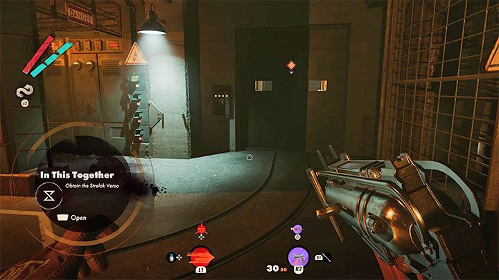 In the depot, you will come across the locked door from the screenshot - Deathloop: In This Together - walkthrough - Arsenal Leads - Deathloop Guide