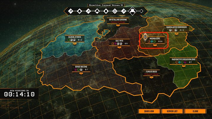 Assignment Missions are well visible on the main planetary map and are marked by a small white diamond that is shown in the picture above - Deep Rock Galactic: Assignment Missions - General information - Deep Rock Galactic Guide