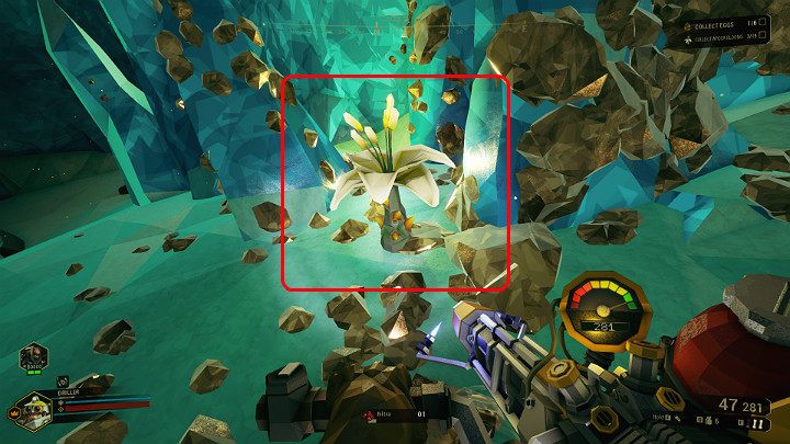 The picture above shows one of the additional resources, Apoca Bloom, that needs to be collected in order to complete a side objective during the Egg Hunt mission - Deep Rock Galactic: Egg Hunt, Missions side objectives - Egg Hunt - Deep Rock Galactic Guide