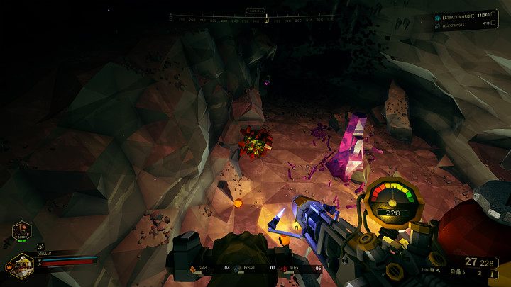 Another characteristic feature of the caves generated for mining missions is the vast chamber at the very end, the so-called Vault, where you may find very large amount of resources such as Morkite, Gold, Nitra, as well as rare resources like Bismor - Deep Rock Galactic: Mining Expeditions, Cave structure - Mining Expeditions - Deep Rock Galactic Guide