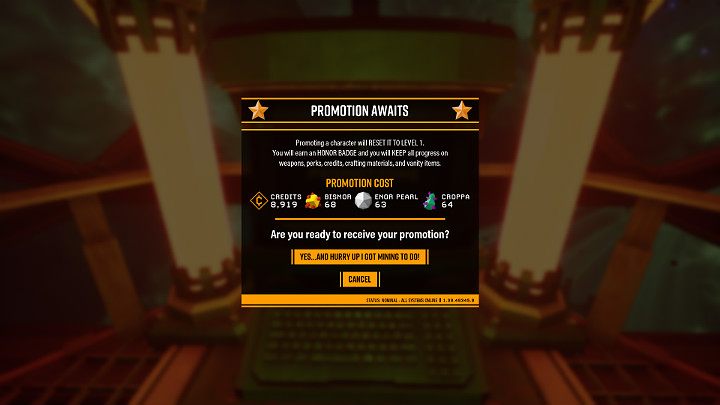 The cost of character promotion in the Deep Rock Galactic may seem awfully high, especially on the higher ranks, but once all cosmetic items and Overclocks have been unlocked, theres nothing to spend credits on - Deep Rock Galactic: Character - how to promote? Promotion - Basics - Deep Rock Galactic Guide