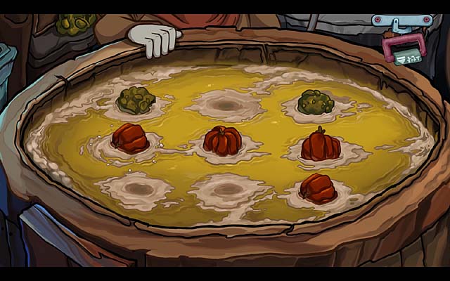 The easiest way to win is to put a fruit in the centre, but if you want to get the achievement Shall We Play a Game - Get a weapon - Chapter one - Deponia Doomsday - Game Guide and Walkthrough