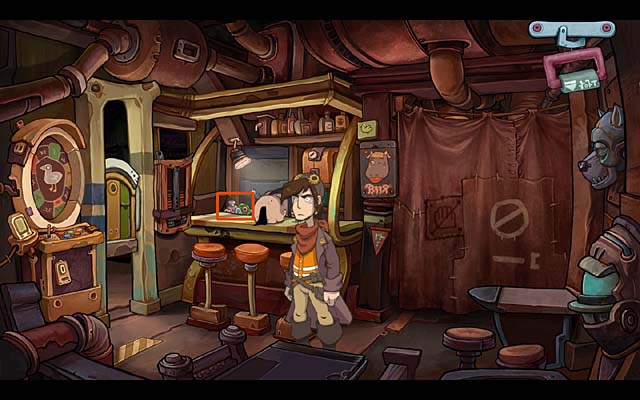 Take a power inverter with throttle limiter (behind the counter, on the left side of Lonzo) - Load a gun - Chapter one - Deponia Doomsday - Game Guide and Walkthrough