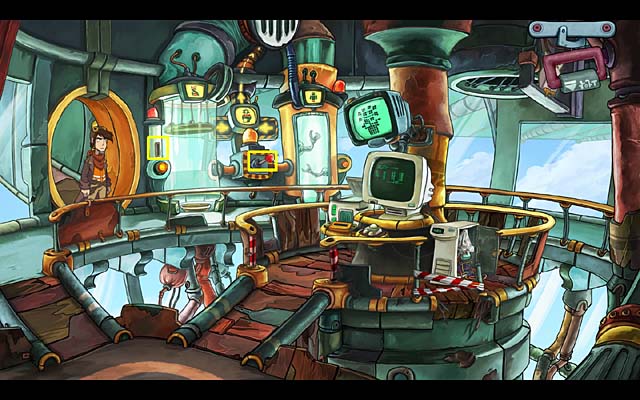 Put the cartridge 02 (should be 03, but its a game mistake probably) into the slot in the machine which is on the right side of the elevator - Clone three jackalopes - Chapter three - Deponia Doomsday - Game Guide and Walkthrough