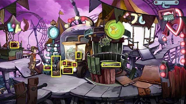 When the claw is hanging low, take a hammer and hit the high striker (on the left) - Stop the rollercoaster - Chapter four - Deponia Doomsday - Game Guide and Walkthrough