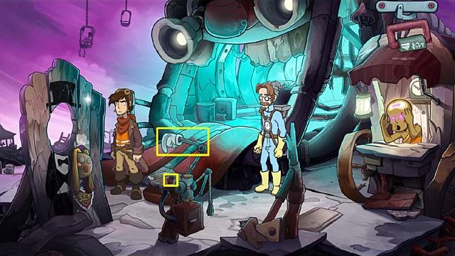 From the camera stand take a hand, put it near mock-up Goal - Take a convincing photo of couple in love - Chapter four - Deponia Doomsday - Game Guide and Walkthrough