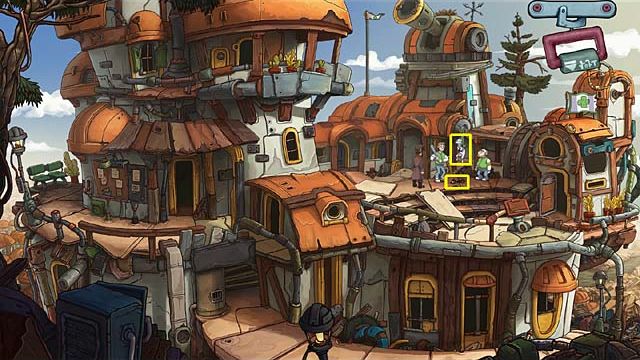 Now talk with the junkball student, When he drops his Groucho glasses, take them - Milk the goat - Chapter five - Deponia Doomsday - Game Guide and Walkthrough