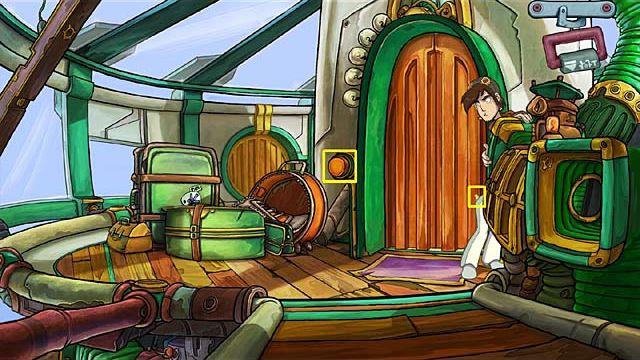 Return upstairs and click on the pipe on the right - Get to the elevator - Chapter three - Deponia Doomsday - Game Guide and Walkthrough