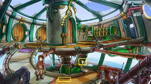 After conversation with Mac, go downstairs, take a mallet lying on the floor and lizard skin lying on the pipe - Get into the chill-out zone - Chapter three - Deponia Doomsday - Game Guide and Walkthrough