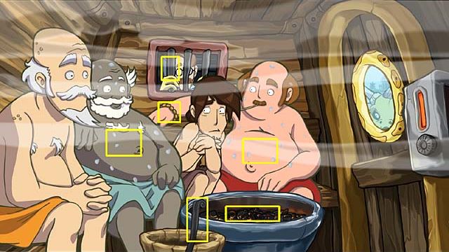 Then take a water ladle from the bucket, and use it to take some coal from the container - Get out from sauna - Chapter three - Deponia Doomsday - Game Guide and Walkthrough