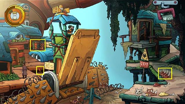 Throw the battery-powered platypus inside the one of the bins (on the top left) - Get a time machine key - Chapter six - Deponia Doomsday - Game Guide and Walkthrough