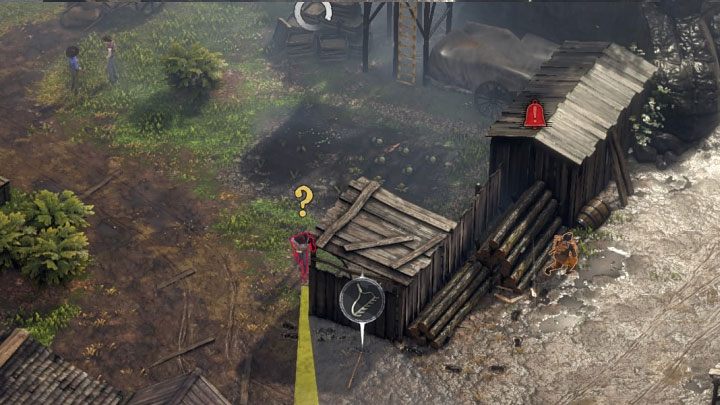 Another bandit stands at the base of the tower on which Cooper sleeps (M8,2) - Desperados 3: Find Cooper and Kate - mission 8, walkthrough - Mission 8 - One Hell of a Night - Desperados 3 Guide