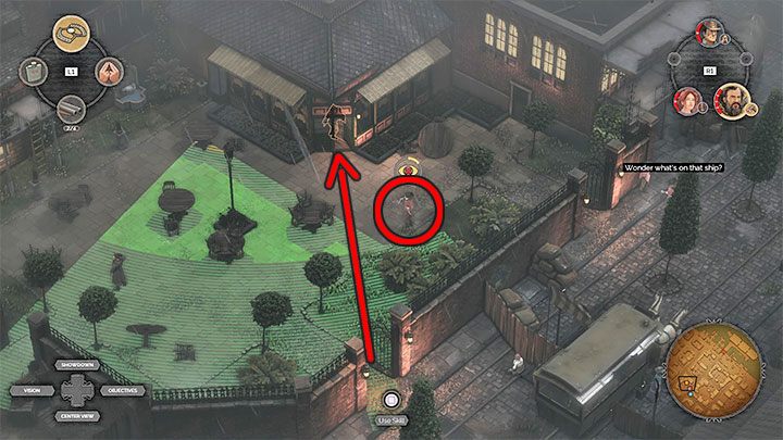 While eliminating enemies around the cafe, you have to watch out for the elite Long Coat opponent and the bandits standing on the roof, who have a wide field of view - Desperados 3: Bypass the guard post and get a disguise - mission 12, walkthrough - Mission 12 - Dirt and Blood - Desperados 3 Guide