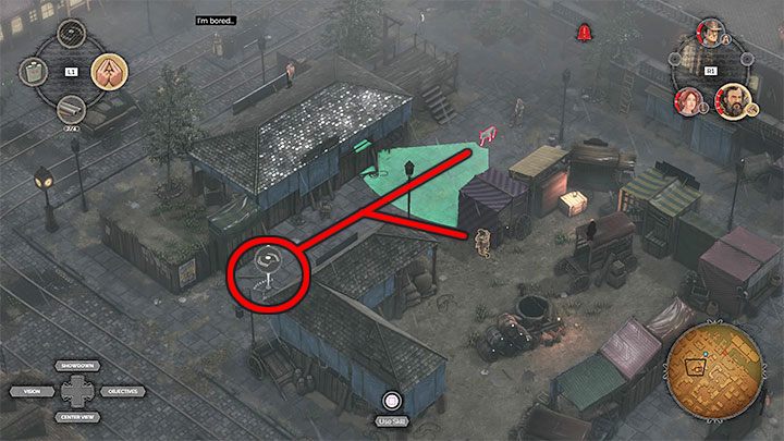 Another serious threat associated with the marketplace is that Long Coat opponent and a guarding dog are patrolling the area - Desperados 3: Bypass the guard post and get a disguise - mission 12, walkthrough - Mission 12 - Dirt and Blood - Desperados 3 Guide
