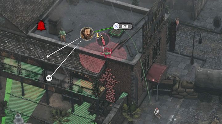 An extremely time-consuming and dull process of eliminating enemies residing in the courtyard of the brothel house awaits you (M12,8) - Desperados 3: Bypass the guard post and get a disguise - mission 12, walkthrough - Mission 12 - Dirt and Blood - Desperados 3 Guide