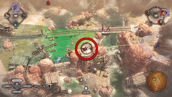 The second Long Coat (M13,8), shown in the picture, who sits on the rocks next to the tracks, can cause you a lot of problems - Desperados 3: Push the wagon to the gate - mission 13, walkthrough - Mission 13 - A Cart Full of Gunpowder - Desperados 3 Guide