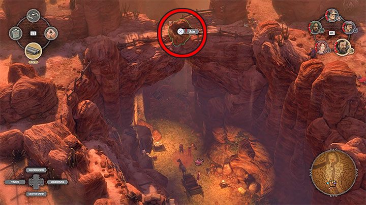 Dealing with the patrol will greatly help you in clearing the pathway connecting the left and right sections of the canyon - Desperados 3: Get a disguise - mission 16, walkthrough - Mission 16 - The Old and The New - Desperados 3 Guide