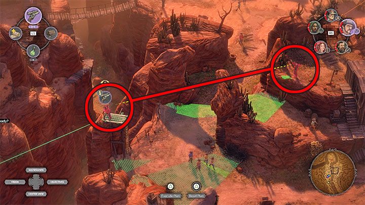 Before you go further, take a look at the sniper shown in the picture (M16,8) - Desperados 3: Reach the cemetery gate - mission 16, walkthrough - Mission 16 - The Old and The New - Desperados 3 Guide