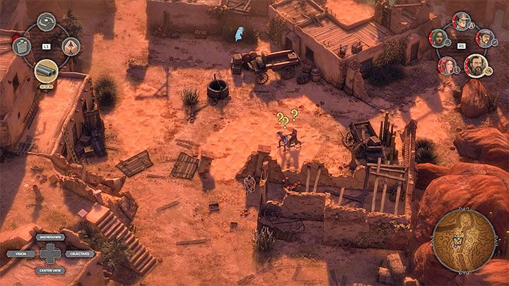 In the second part of the town (M16,9) the most problematic is the new 3-man patrol led by a Long Coat - Desperados 3: Reach the cemetery gate - mission 16, walkthrough - Mission 16 - The Old and The New - Desperados 3 Guide