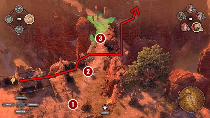 Going through the left part of the map will lead you to the left path leading to the cemetery (M16,17) - Desperados 3: Reach the cemetery gate - mission 16, walkthrough - Mission 16 - The Old and The New - Desperados 3 Guide