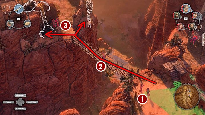 Passing through the right side of the map will lead you to the right path leading to the cemetery (M16,18) - Desperados 3: Reach the cemetery gate - mission 16, walkthrough - Mission 16 - The Old and The New - Desperados 3 Guide