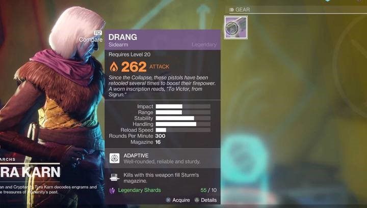 Tyra will give you the Drang gun, which is needed to complete the other tasks and quests of this storyline. - Destiny 2: How to get Strum revolver? - Destiny 2: Exotic Weapon Quests - Destiny 2 Game Guide