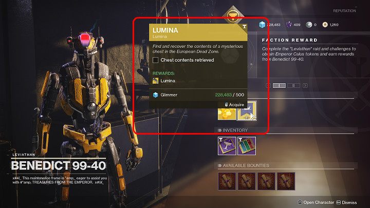 To purchase the above-mentioned note, go to Benedict 99-40 NPC, who can be found in The Tower, near Drifters position - Destiny 2: How to get Lumina revolver? - Destiny 2: Exotic Weapon Quests - Destiny 2 Game Guide