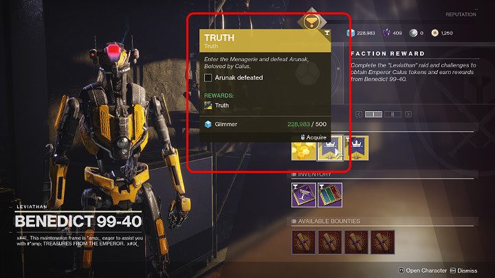 To purchase the above-mentioned note, go to Benedict 99-40 NPC, who can be found in The Tower, near Drifters position - Destiny 2: How to get Truth rocket launcher? - Destiny 2: Exotic Weapon Quests - Destiny 2 Game Guide