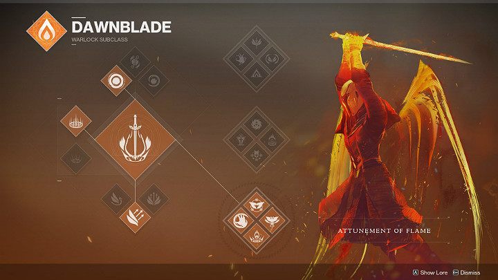 By selecting a Wizard subclass called Dawnblade, you will have access to three different passive skill sets: Attunement of Sky, Attunement of Flame, Attunement of Grace - Destiny 2: Warlock - character classes - Destiny 2: Character classes - Destiny 2 Game Guide