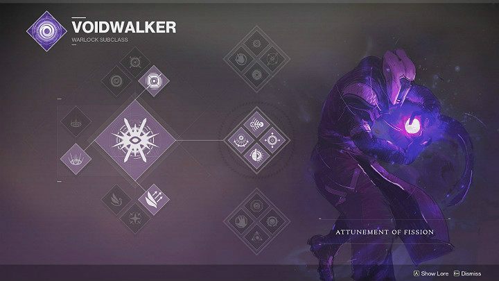 By selecting a Voidwalker subclass of the Wizard class, you will gain access to three different passive skill sets: Attunement of Chaos, Attunement of Hunger, Attunement of Fission - Destiny 2: Warlock - character classes - Destiny 2: Character classes - Destiny 2 Game Guide