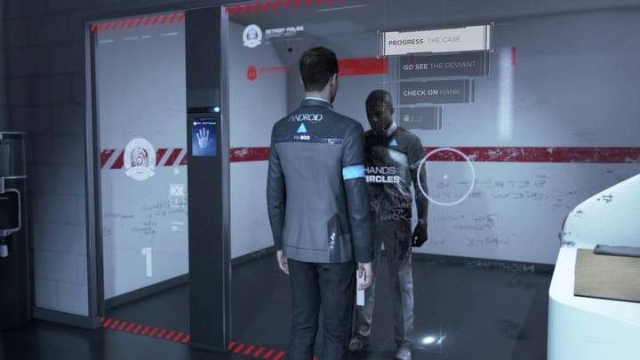 If youve interrogated the deviant during The Interrogation and he has been arrested, you can visit him in the backroom of the precinct - Waiting for Hank | Connor | Detroit Become Human Walkthrough - Connor Walkthrough - Detroit Become Human Guide