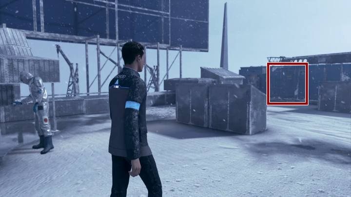 If Marcus helped the wounded Simon survive on the roof, follow the blue blood to a blue booth - open the door to find the android - Public Enemy | Connor | Detroit Become Human Walkthrough - Connor Walkthrough - Detroit Become Human Guide