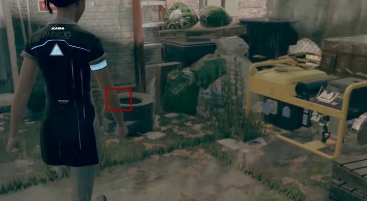 You will find the scissors in the pile of tires. - Great Escape | Kara | Detroit Become Human Walkthrough - Kara Walkthrough - Detroit Become Human Guide
