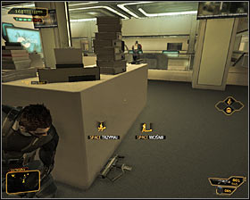 If you dont mind stunning the mercenaries, wait for the two of them to split - (2) Peaceful solution: Getting out of the ambush - Confronting Eliza Cassan - Deus Ex: Human Revolution Game Guide