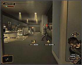 The balconies are patrolled by as many as three guards - (3) Peaceful solution: Reaching the staircase at the back of the studio - Confronting Eliza Cassan - Deus Ex: Human Revolution Game Guide