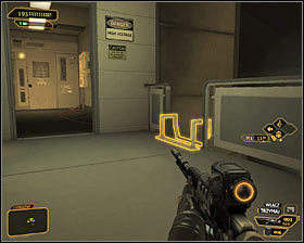 The second option is carefully entering the enemy room and using the ramp leading onto the upper balcony #1 - (4) Peaceful solution: Reaching the funicular - Confronting Eliza Cassan - Deus Ex: Human Revolution Game Guide